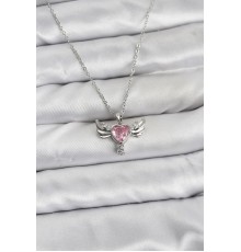 316L Çelik Zincir Gümüş Renk Kanatlı Kalp Model Zirkon Taşlı Kadın Kolye