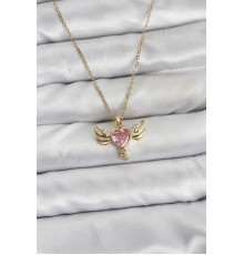 316L Çelik Zincir Gold Renk Kanatlı Kalp Model Zirkon Taşlı Kadın Kolye