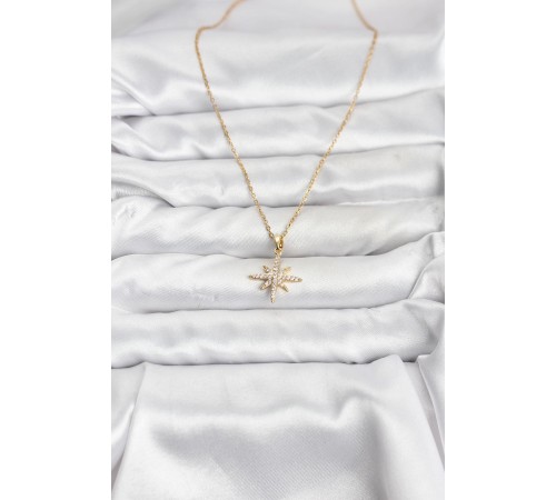 316L Çelik Zincir Gold Renk Kutup Yıldızı Model Zirkon Taşlı Kadın Kolye