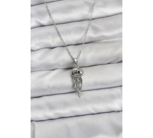 316L Çelik Zincir Gümüş Renk Deniz Anası Model Zirkon Taşlı Kadın Kolye