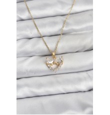 316L Çelik Zincir Gold Renk Kalp ve Fiyonk Model Zirkon Taşlı Kadın Kolye
