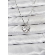 316L Çelik Zincir Gümüş Renk Kalp ve Fiyonk Model Zirkon Taşlı Kadın Kolye