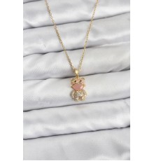 316L Çelik Zincir Gold Renk Teddy Bear Model Zirkon Taşlı Kadın Kolye