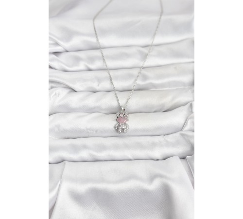 316L Çelik Zincir Gümüş Renk Teddy Bear Model Zirkon Taşlı Kadın Kolye