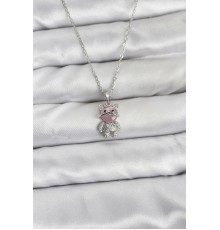 316L Çelik Zincir Gümüş Renk Teddy Bear Model Zirkon Taşlı Kadın Kolye