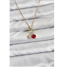 316L Çelik Zincir Gold Renk Kiraz Model Zirkon Taşlı Kadın Kolye