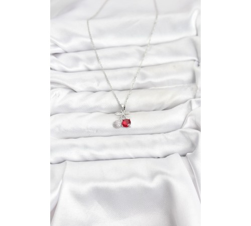316L Çelik Zincir Gümüş Renk Kiraz Model Zirkon Taşlı Kadın Kolye