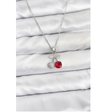 316L Çelik Zincir Gümüş Renk Kiraz Model Zirkon Taşlı Kadın Kolye