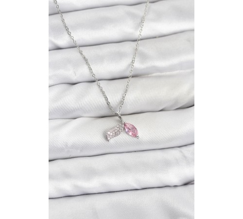 316L Çelik Zincir Gümüş Renk Balık Kuyruğu Model Zirkon Taşlı Kadın Kolye