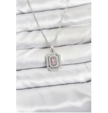 316L Çelik Zincir Gümüş Renk Plaka Model Zirkon Taşlı Kadın Kolye