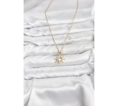 316L Çelik Zincir Gold Renk Kutup Yıldızı Model Zirkon Taşlı Kadın Kolye