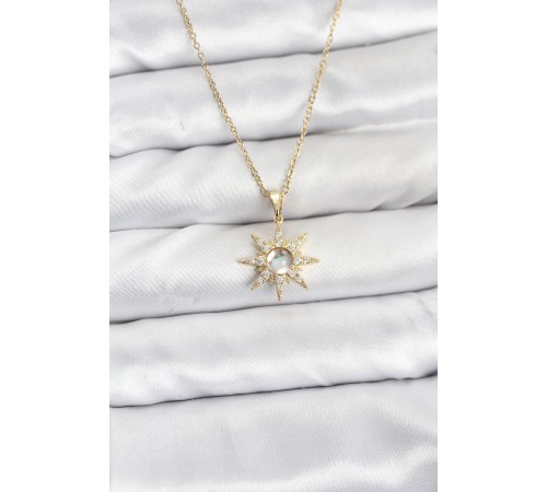 316L Çelik Zincir Gold Renk Kutup Yıldızı Model Zirkon Taşlı Kadın Kolye