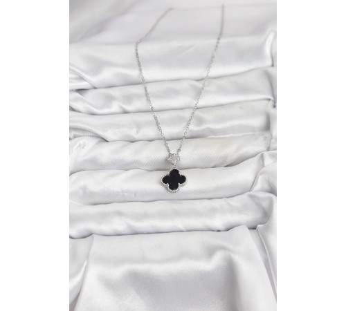 316L Çelik Zincir Gümüş Renk Yonca Model Zirkon Taşlı Kadın Kolye