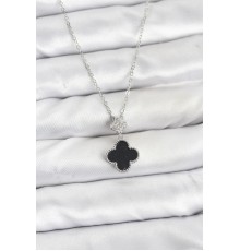 316L Çelik Zincir Gümüş Renk Yonca Model Zirkon Taşlı Kadın Kolye