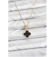 316L Çelik Zincir Gold Renk Yonca Model Zirkon Taşlı Kadın Kolye