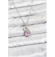 316L Çelik Zincir Gümüş Renk Pembe Kuğu Model Zirkon Taşlı Kadın Kolye