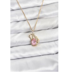 316L Çelik Zincir Gold Renk Pembe Kuğu Model Zirkon Taşlı Kadın Kolye