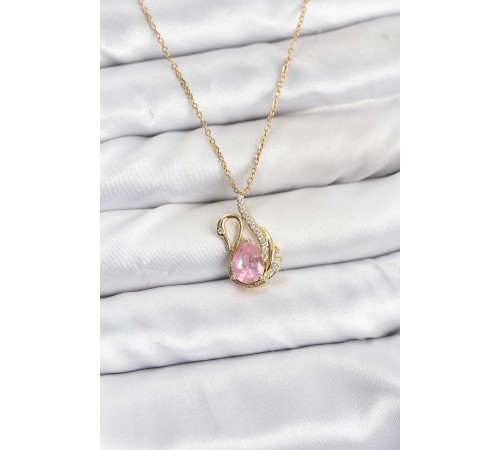316L Çelik Zincir Gold Renk Pembe Kuğu Model Zirkon Taşlı Kadın Kolye