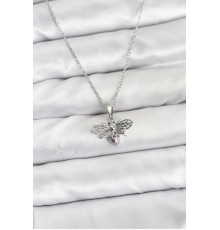 316L Çelik Zincir Gümüş Renk Sinek Model Zirkon Taşlı Kadın Kolye