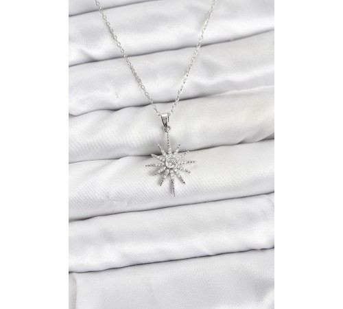 316L Çelik Zincir Gümüş Renk Kutup Yıldızı Model Zirkon Taşlı Kadın Kolye