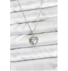 316L Çelik Zincir Gümüş Renk Kalp Model Zirkon Taşlı Kadın Kolye