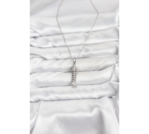 316L Çelik Zincir Gümüş Renk Balık Model Zirkon Taşlı Kadın Kolye