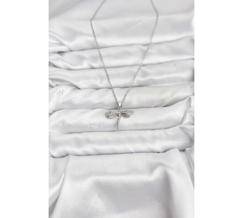 316L Çelik Zincir Gümüş Renk Yusufçuk Model Zirkon Taşlı Kadın Kolye