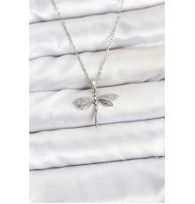 316L Çelik Zincir Gümüş Renk Yusufçuk Model Zirkon Taşlı Kadın Kolye