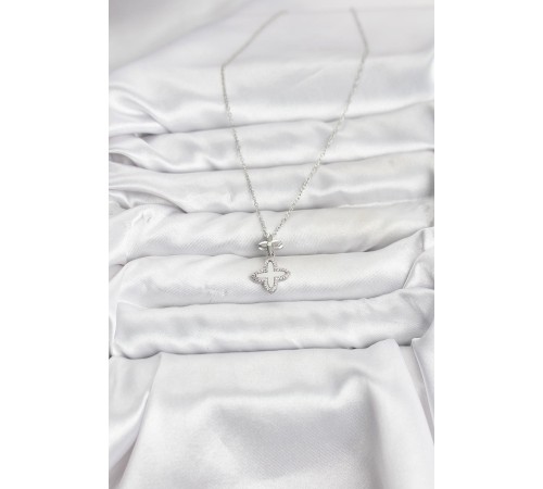 316L Çelik Zincir Gümüş Renk 4 Yapraklı Yonca Model Zirkon Taşlı Kadın Kolye