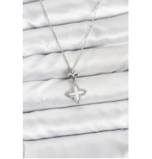 316L Çelik Zincir Gümüş Renk 4 Yapraklı Yonca Model Zirkon Taşlı Kadın Kolye