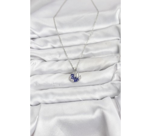 316L Çelik Zincir Gümüş Renk Gece Model Zirkon Taşlı Kadın Kolye