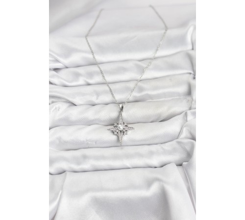 316L Çelik Zincir Gümüş Renk Kutup Yıldızı Model Zirkon Taşlı Kadın Kolye