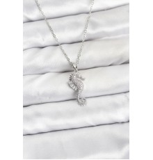 316L Çelik Zincir Gümüş Renk Deniz Atı Model Zirkon Taşlı Kadın Kolye