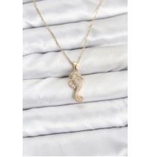 316L Çelik Zincir Gold Renk Deniz Atı Model Zirkon Taşlı Kadın Kolye
