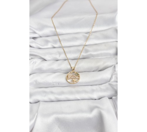 316L Çelik Zincir Gold Renk Şans Kolyesi Model Zirkon Taşlı Kadın Kolye