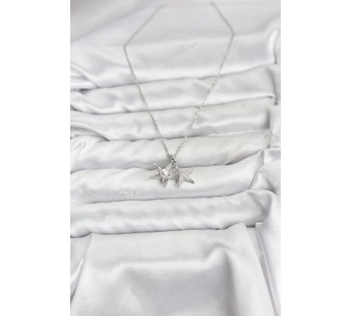 316L Çelik Zincir Gümüş Renk Deniz Yıldızı Model Zirkon Taşlı Kadın Kolye