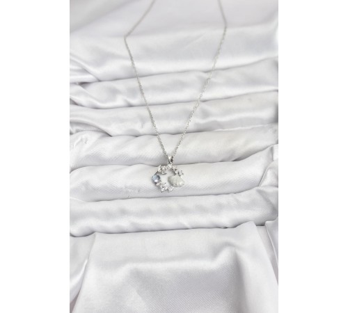 316L Çelik Zincir Gümüş Renk Deniz Tema Model Zirkon Taşlı Kadın Kolye