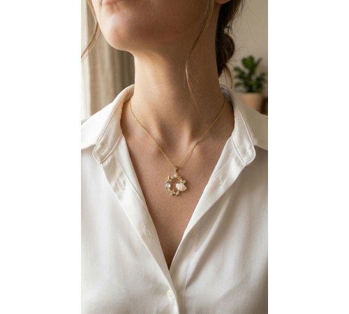 316L Çelik Zincir Gold Renk Deniz Tema Model Zirkon Taşlı Kadın Kolye