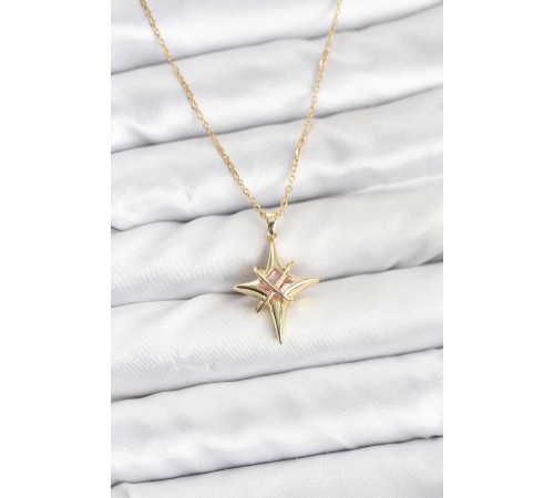 316L Çelik Gold Renk Zirkon Taşlı Kutup Yıldızı Model Kadın Kolye