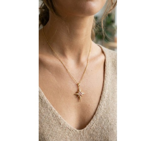 316L Çelik Gold Renk Zirkon Taşlı Kutup Yıldızı Model Kadın Kolye