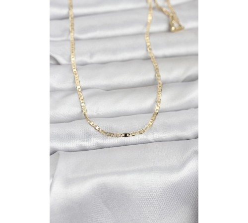 CM 14K Gold Renk Lazerli Yassı Model Zincirli 60 cm Kadın Kolye