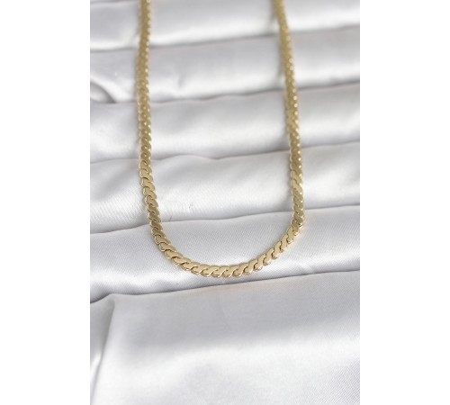 CM 14K Gold Renk Yassı Ezme Zincir Model 60 cm Kadın Kolye