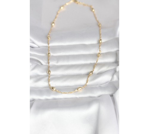 CM 14K Gold Renk Burgu Zincirli Damla Topçuk Model 45 cm Kadın Kolye