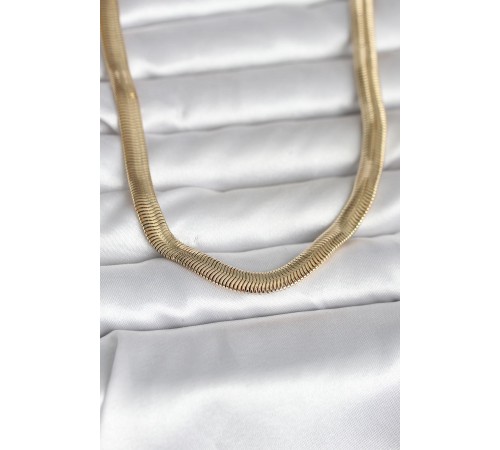 CM 14K Gold Renk Kalın Yassı Yılan Zincir Model 45 cm Kadın Kolye