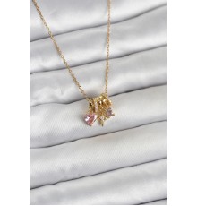 316L Çelik Gold Pembe Zirkon Taşlı Charmlı Kadın Kolye
