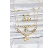 Gold Renk Pirinç Kolye Bileklik ve Küpe Seti