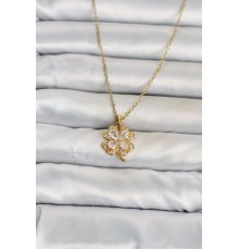 316L Çelik Zincir Gold Renk 4 Yapraklı Yonca Model Kadın Kolye