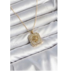 316L Çelik Zincir Gold Aslan Madalyon Model Zirkon Taşlı Kadın Kolye