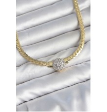 Ezme Zincir Model Zirkon Taşlı VIP Seri Gold Renk Kadın Kolye
