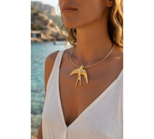 Kırlangıç Model Gold Renk Choker Kadın Kolye